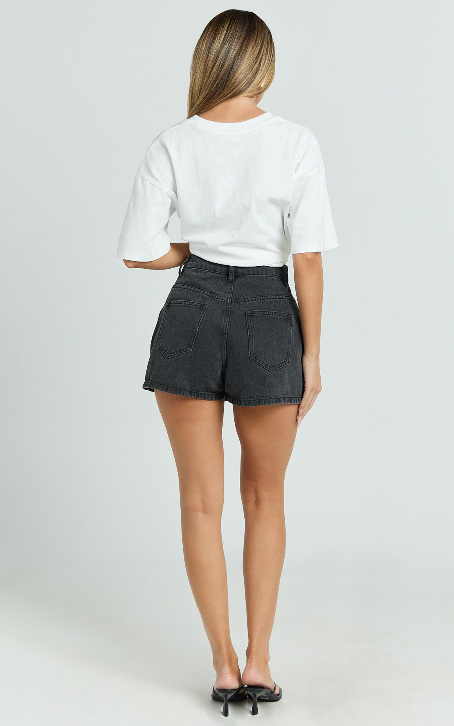 Harriet Skort - Mid Waisted Recycled Denim Skort in Black Product Image