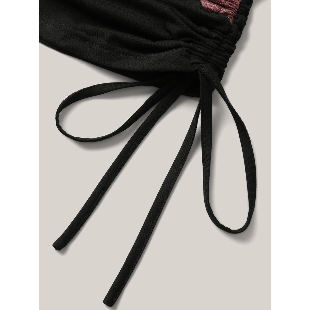 Plus Size Color Block Ruched Drawstring T-Shirt Black Women Casual Contrast Round Neck Everyday T-shirts BloomChic 22-24/3X Product Image