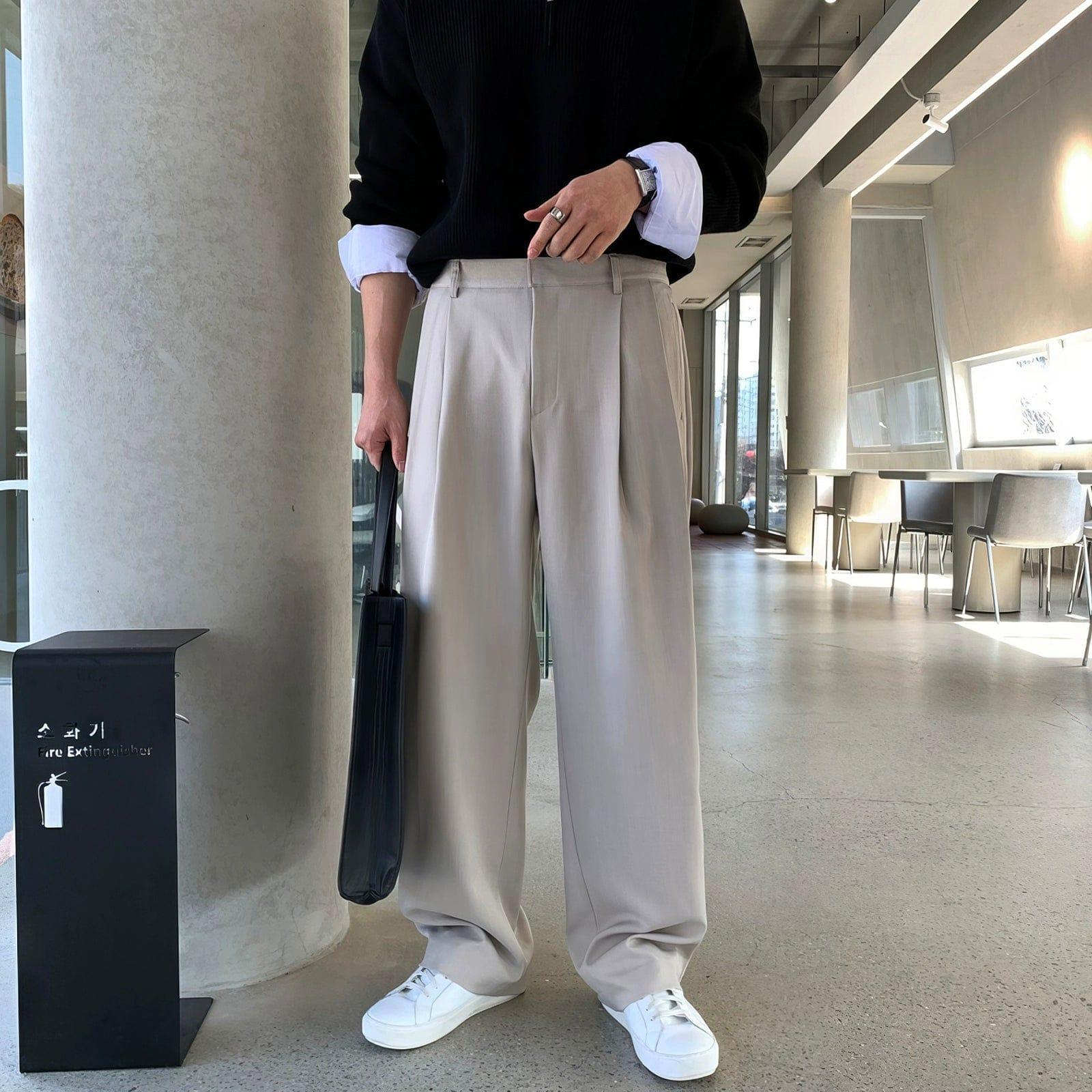 RT No. 11352 FOLDED PLEATED STRAIGHT PANTS Product Image