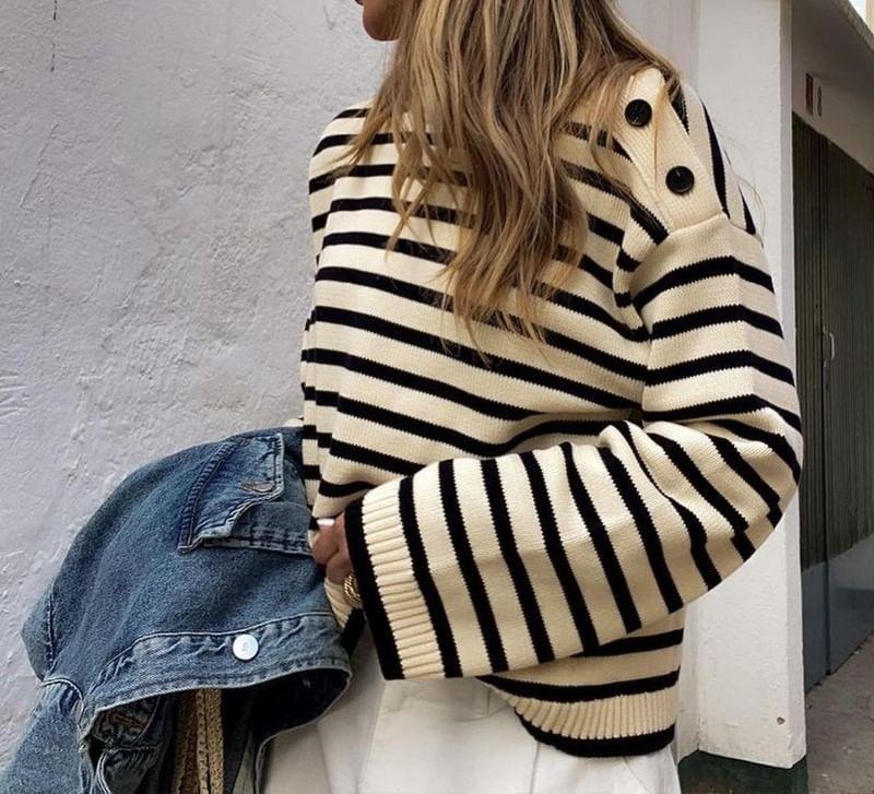 Round Neck Striped Sweater Product Image