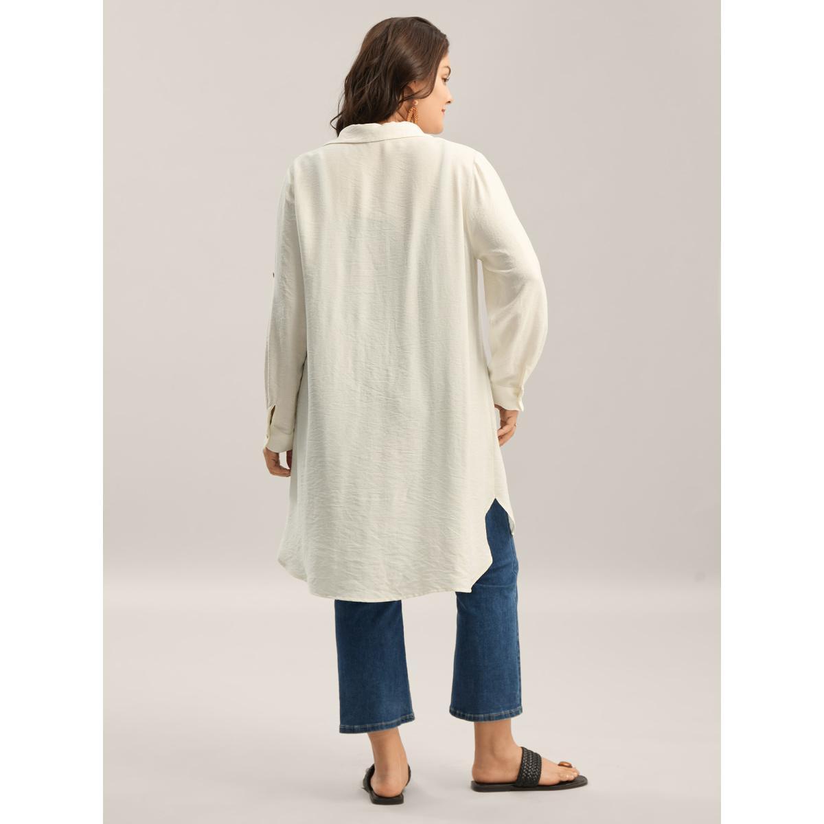 Plus Size Ivory Front-Open Long Basic Blouse Women Long Sleeve Shirt collar Vacation Blouses BloomChic 18-20/2X Product Image