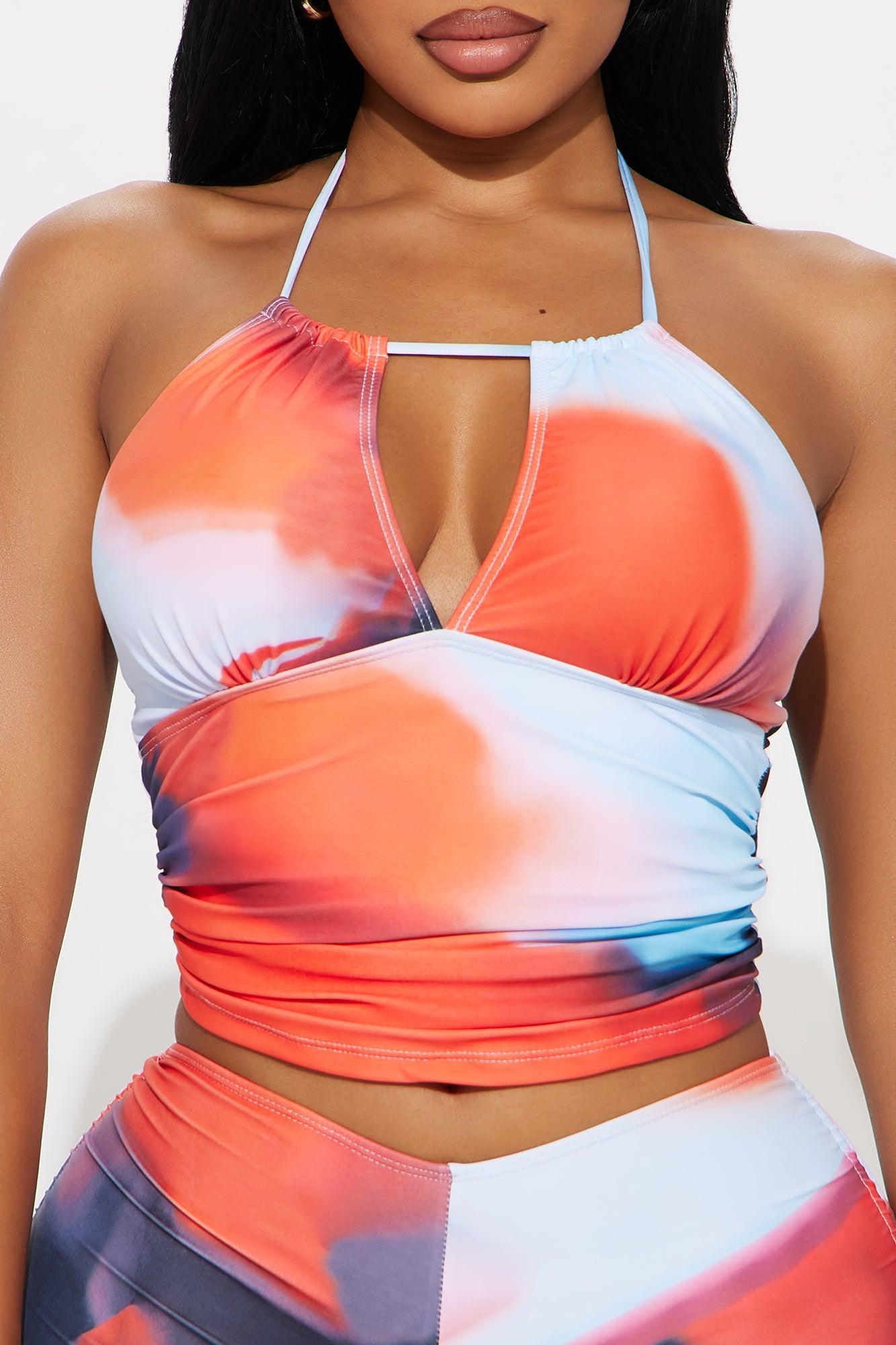 Jazzy Halter Tankini Ruched Abstract 2 Piece Bikini - Blue/combo Female Product Image