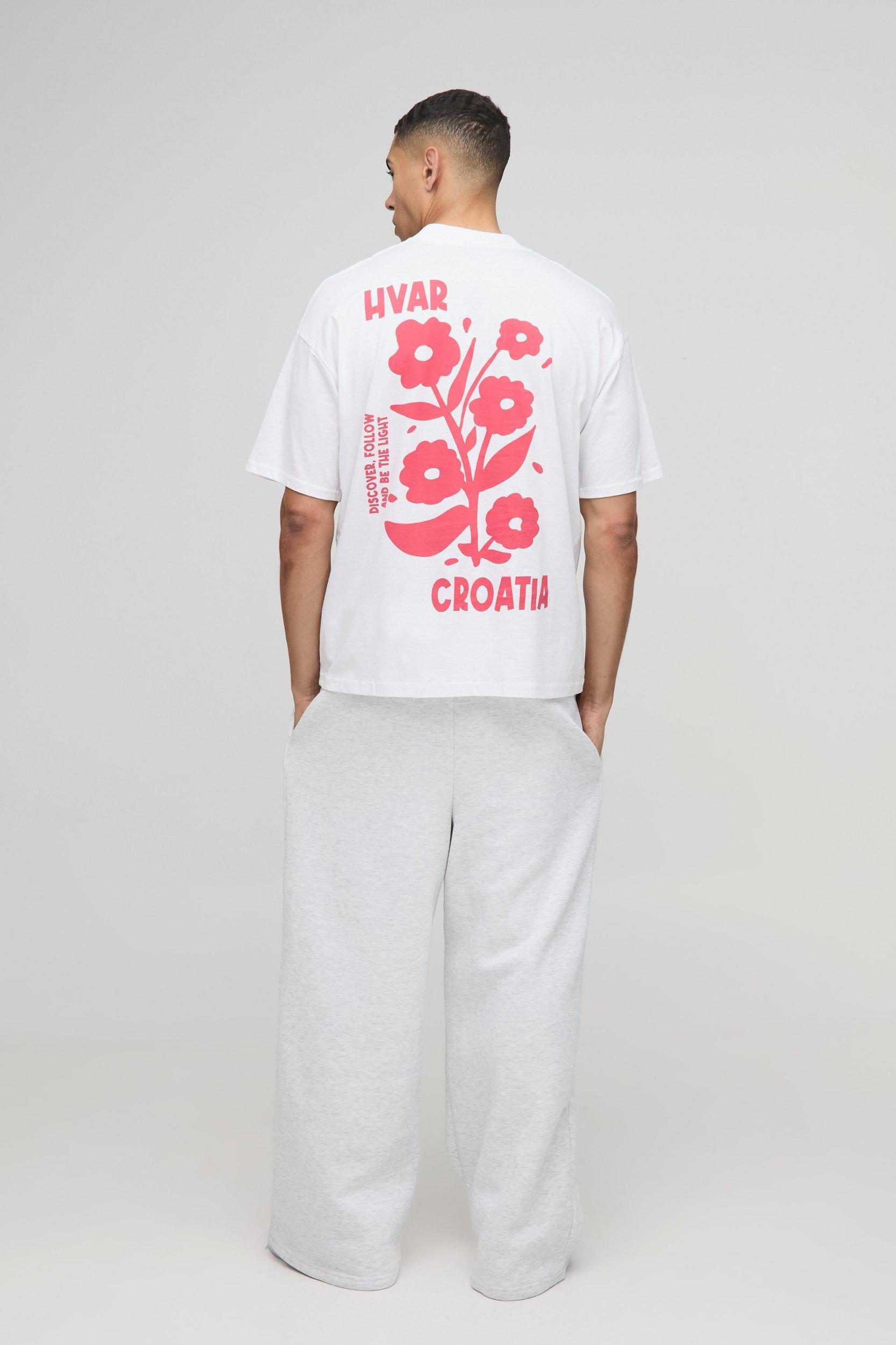 Oversized Extended Neck Croatia Floral Graphic T-Shirt | boohooMAN USA Product Image