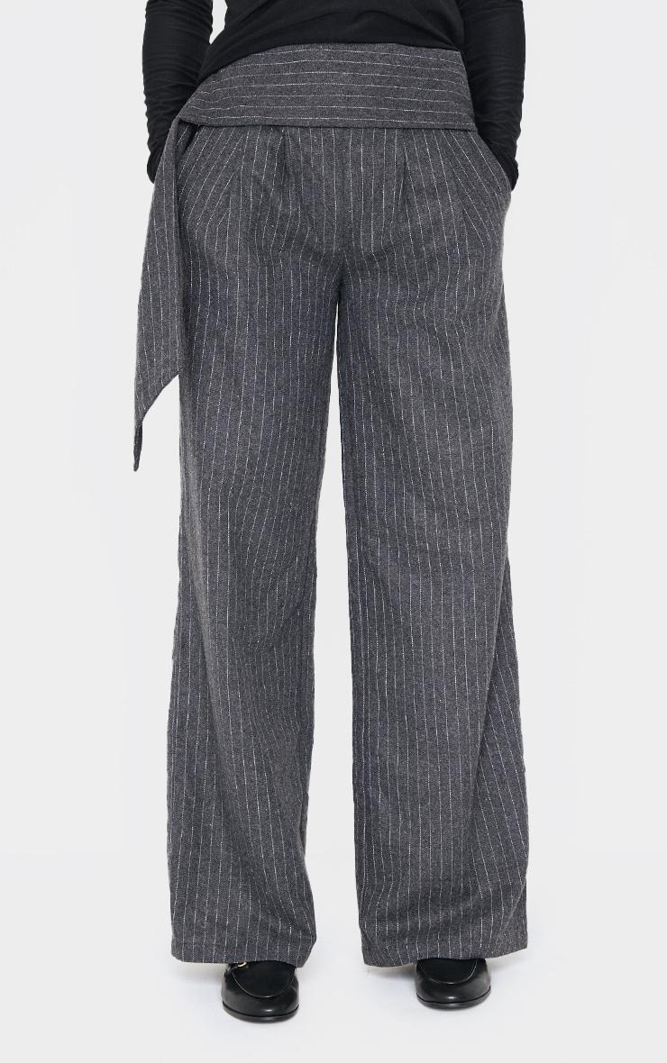 Charcoal Tailored Soft Twill Belt Detail Wide Leg Pants Product Image