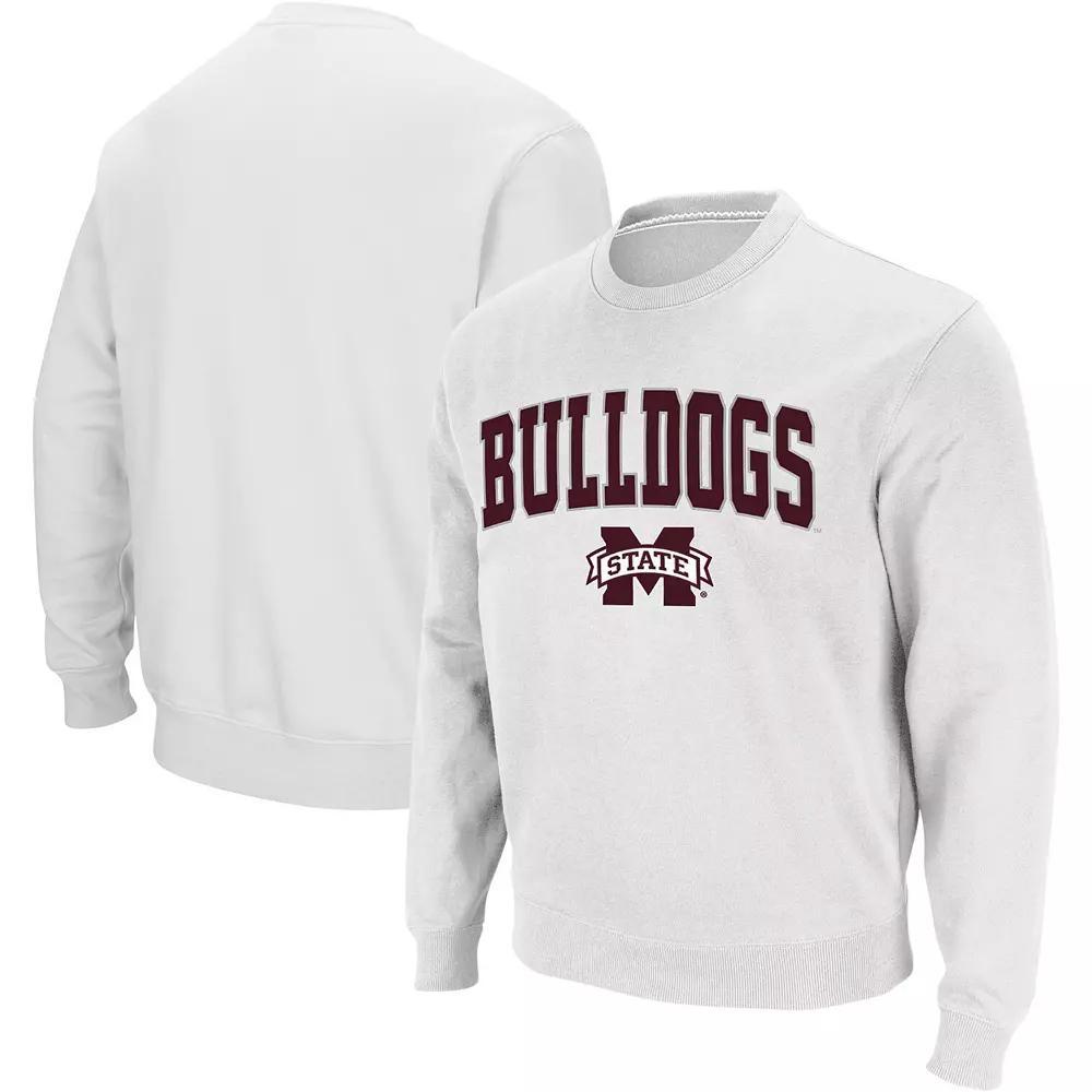 Men's Colosseum White Mississippi State Bulldogs Arch & Logo Crew Neck Sweatshirt, Size: XL, Mst White Product Image