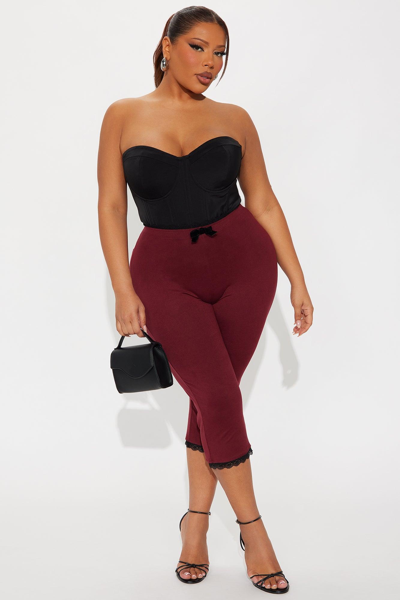 Valentina Solid Lace Trim Capri Legging - Burgundy Product Image