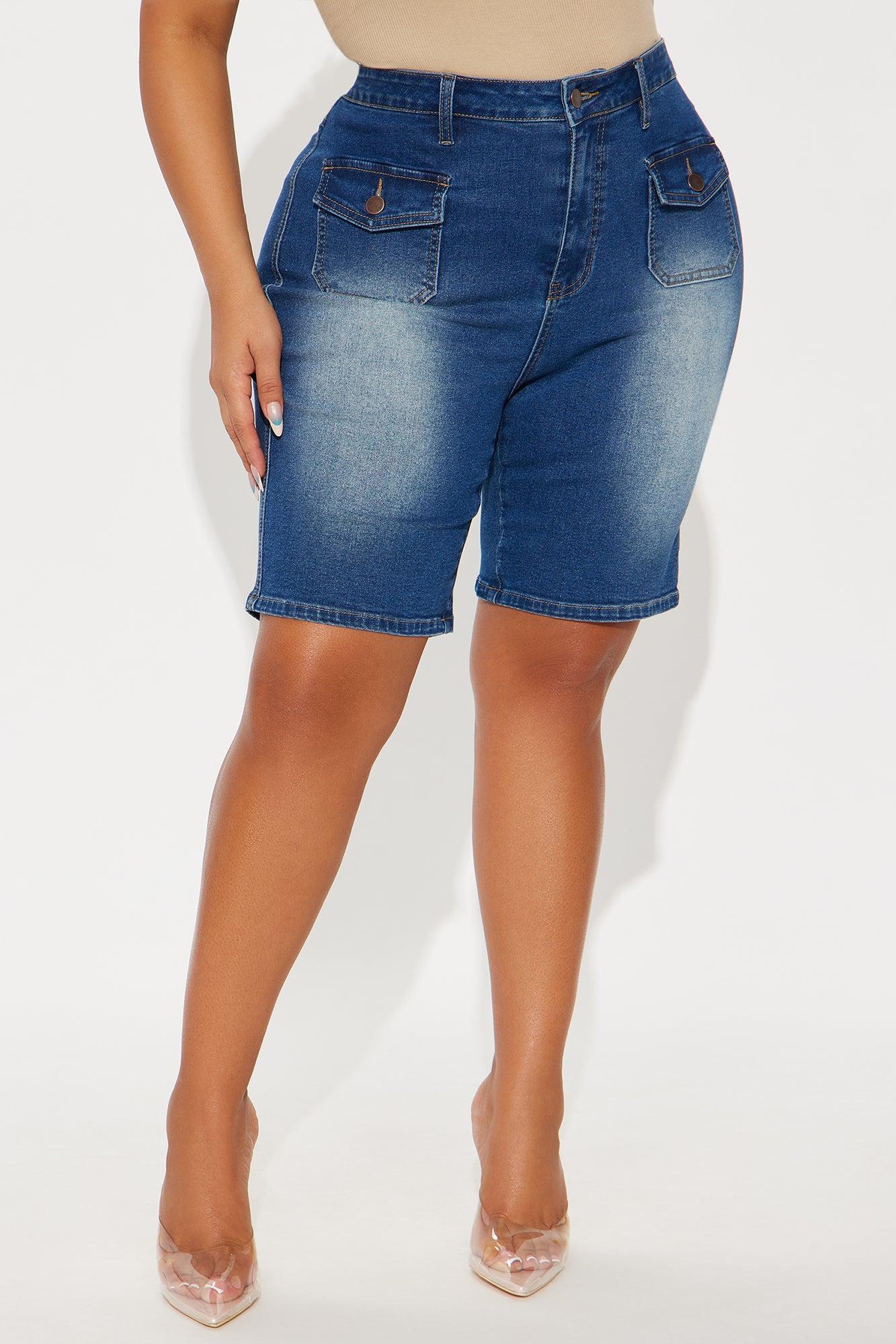 Shocker Tinted Stretch Denim Bermuda Shorts - Dark Wash Female Product Image