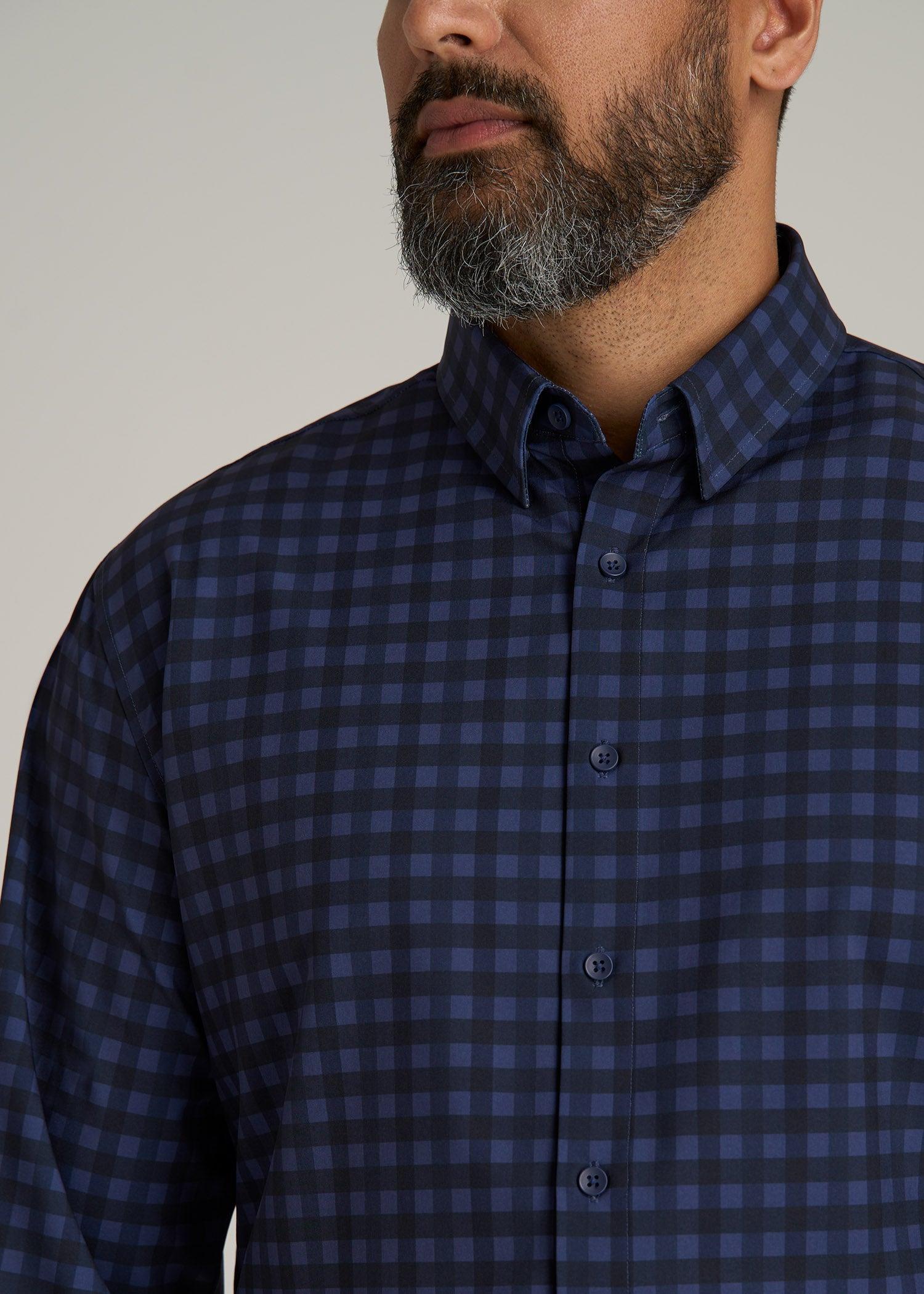 Traveler Stretch Dress Shirt for Tall Men in Deep Violet Gingham Product Image
