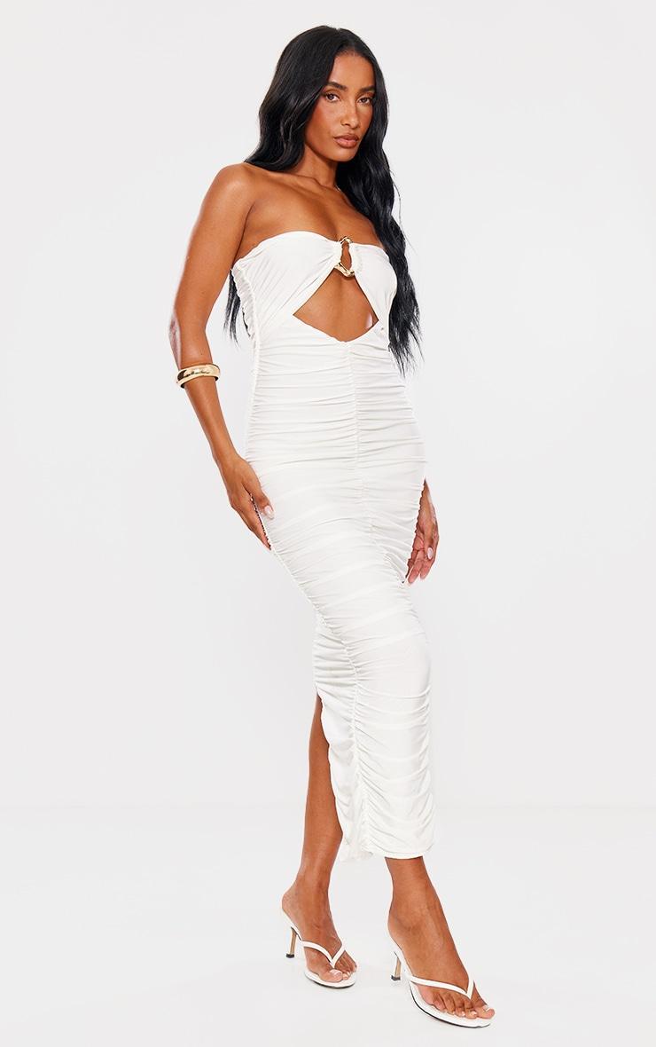 White Slinky Bandeau Trim Detail Maxi Dress Product Image