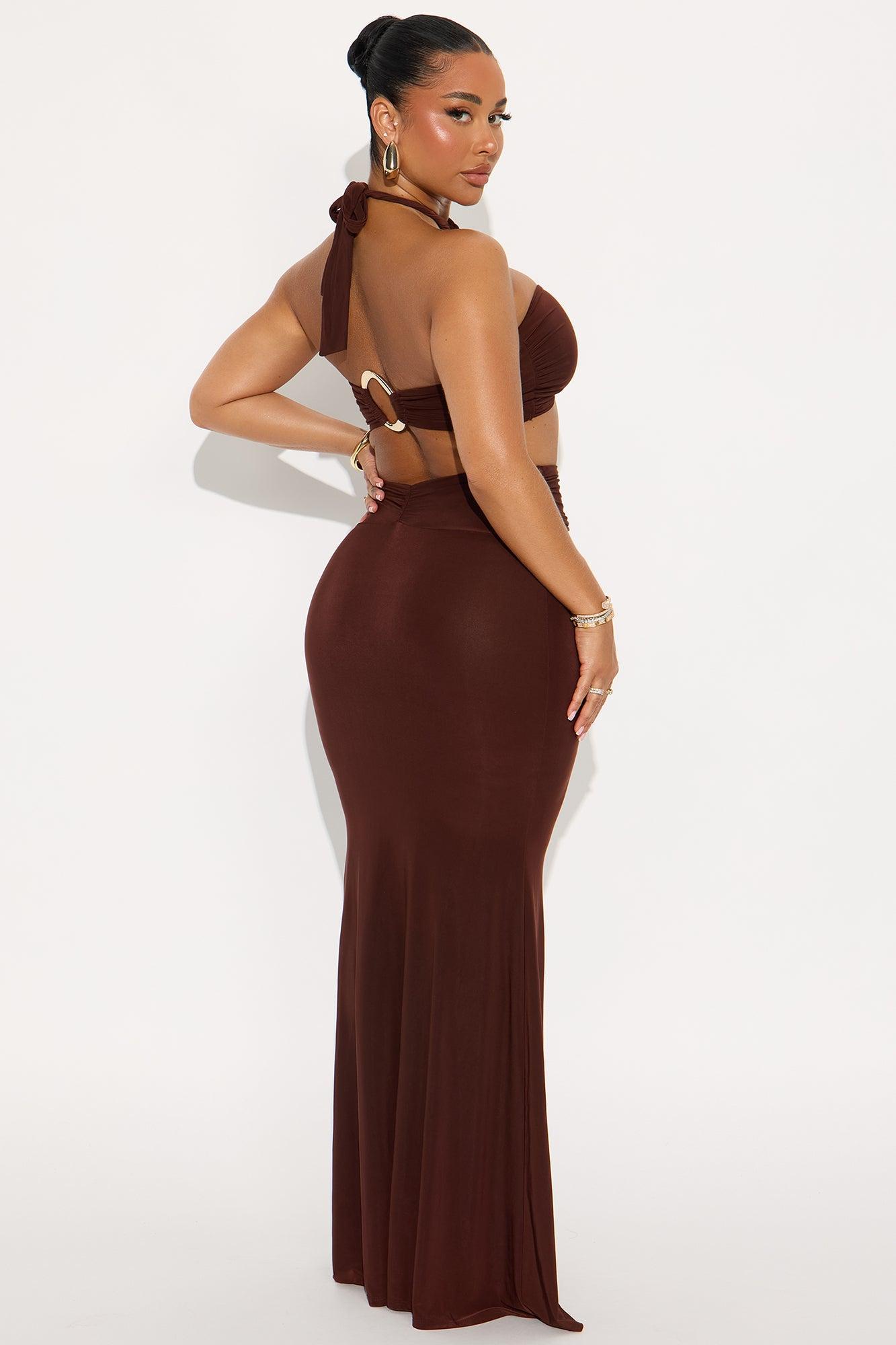 Make Believe Halter Skirt Set - Brown Product Image