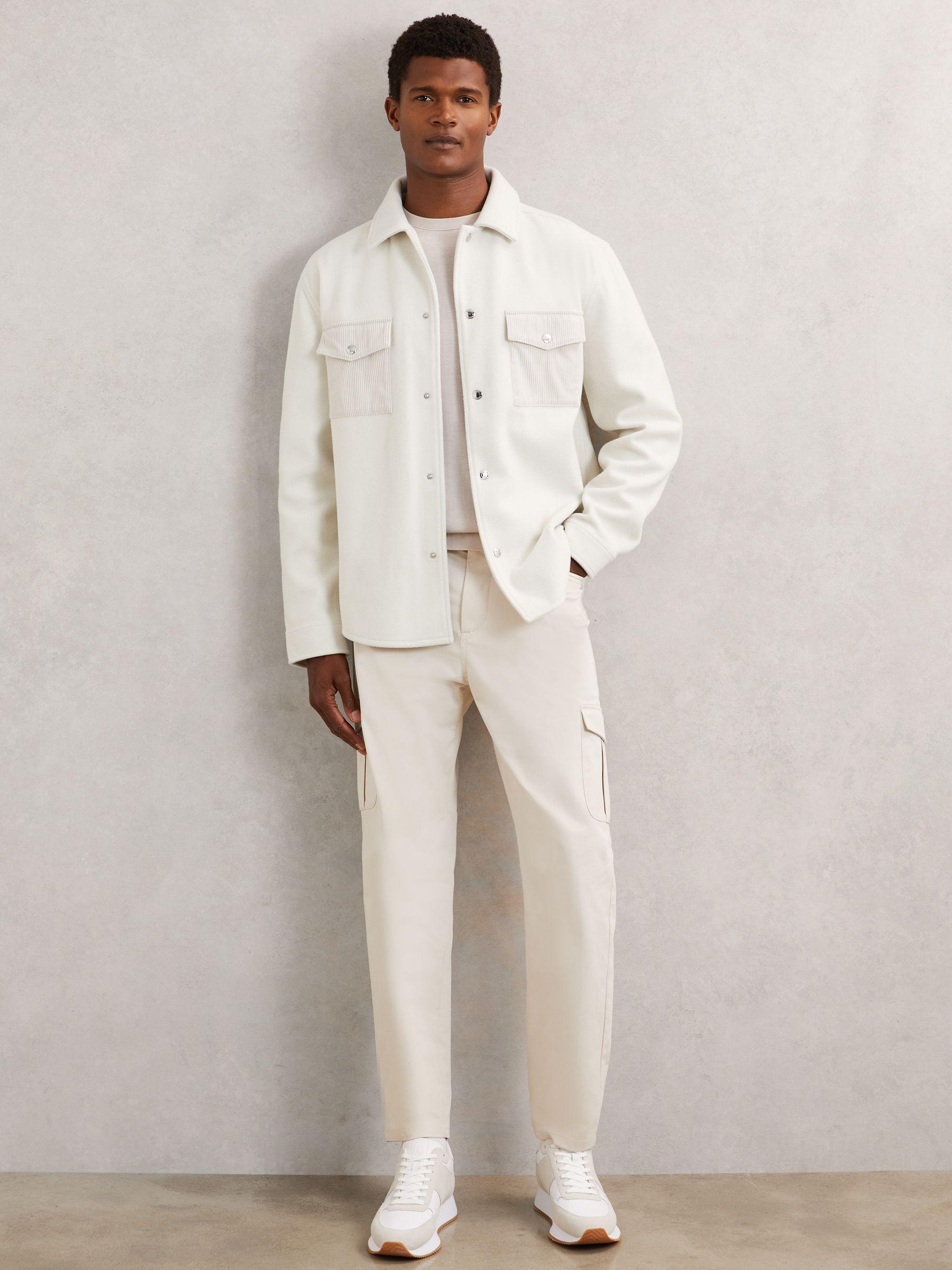 Corduroy-Pocket Press-Stud Overshirt in Off White Product Image