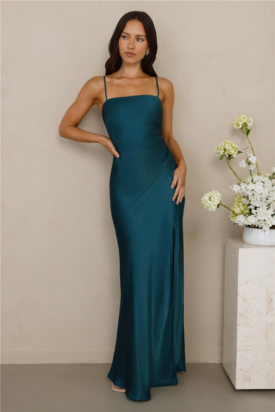 The Violetta Satin Maxi Dress Teal Product Image