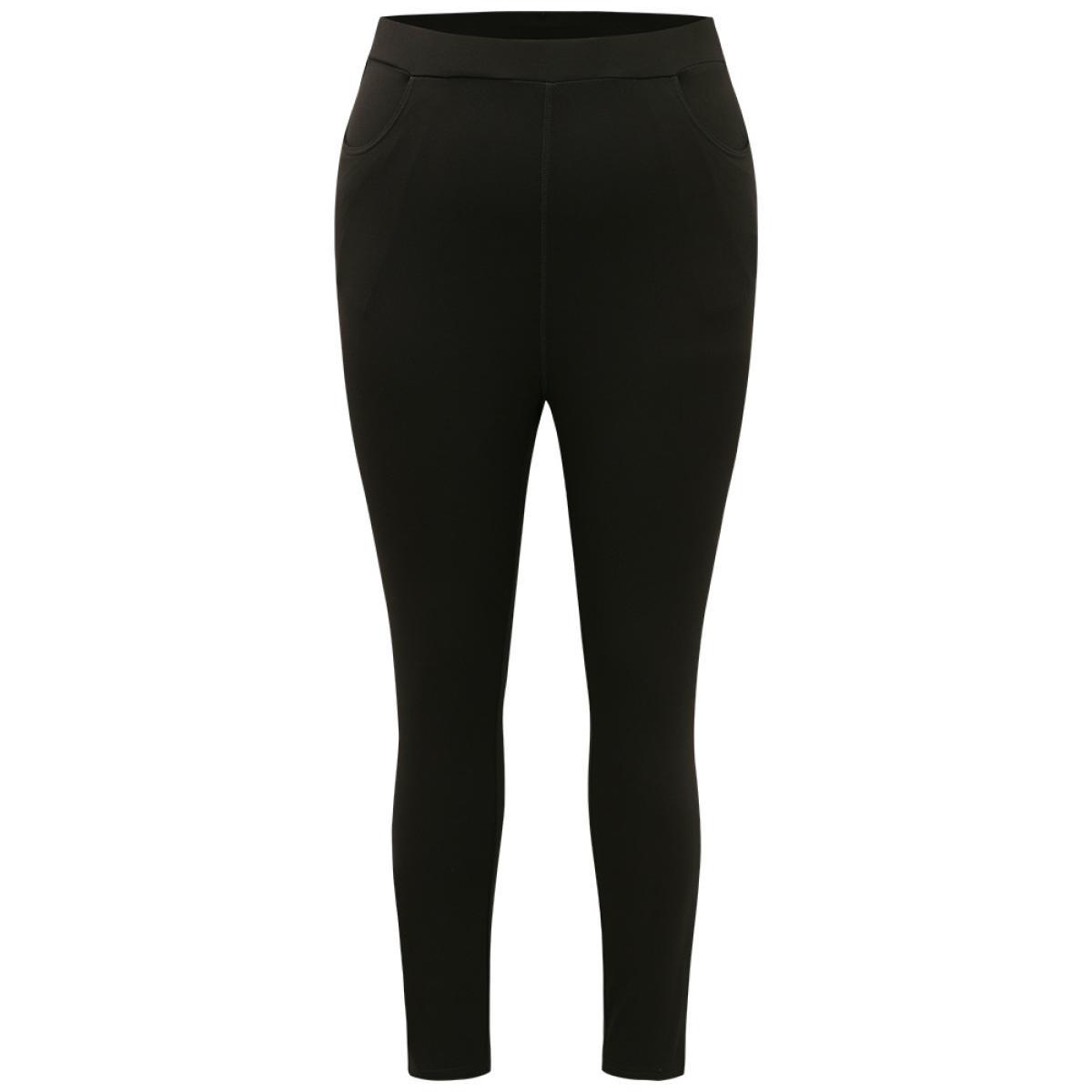 Plus Size Plain Skinny Split Hem Pocket Pants Women Black Office High stretch Skinny High Rise Work Leggings BloomChic 22-24/3X Product Image