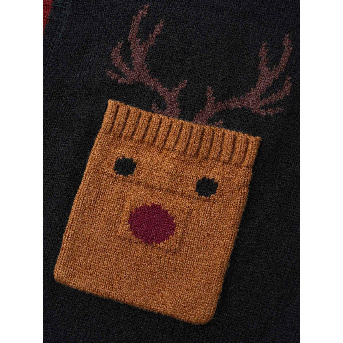 Plus Size Reindeer Pockets Contrast Placket Open Cardigan Black Women Casual Loose Long Sleeve Everyday Cardigans BloomChic 26/4X Product Image