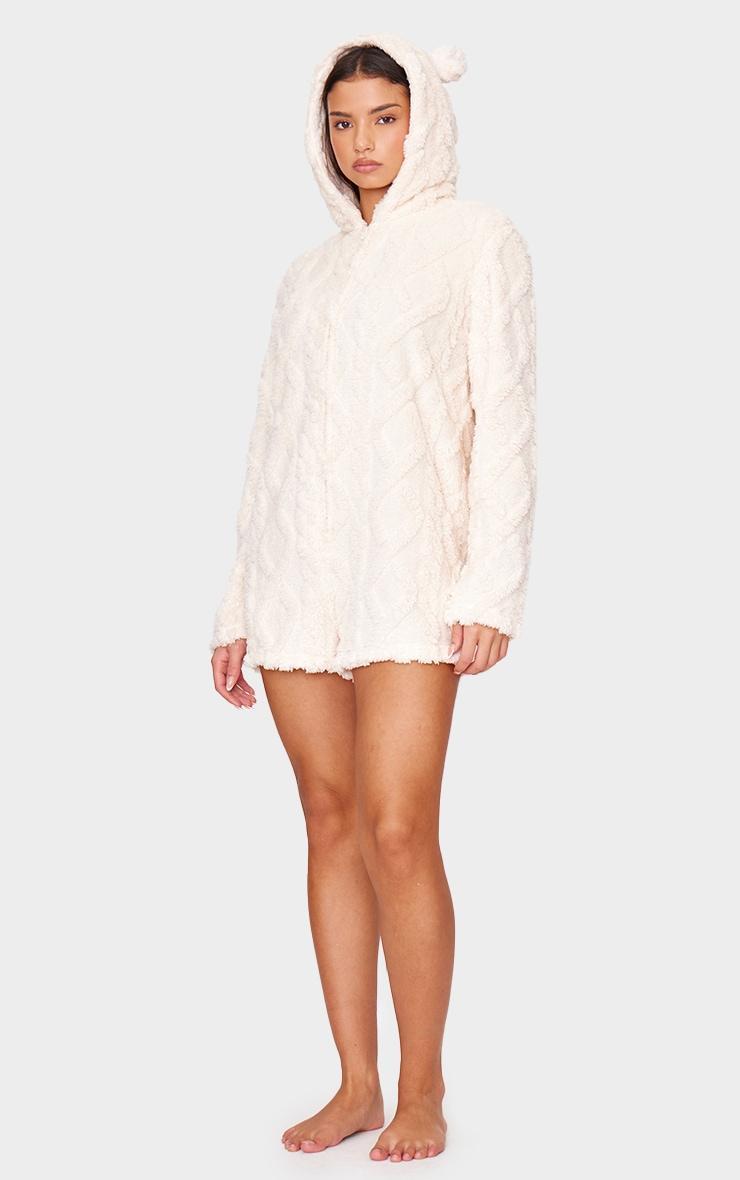 Cream Cable Fleece Hooded Romper Product Image