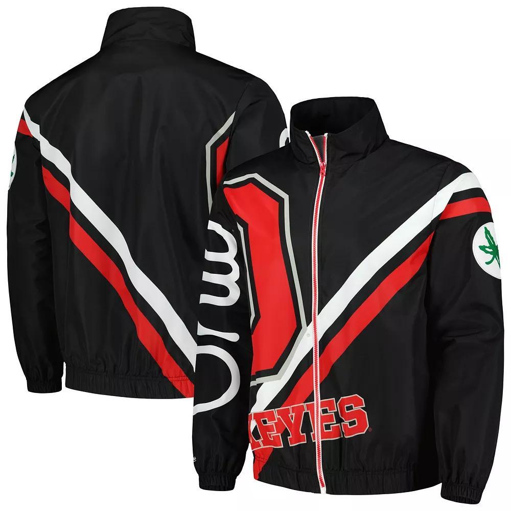 Men's Mitchell & Ness Black Ohio State Buckeyes Exploded Logo Warm Up Full-Zip Jacket, Size: Large Product Image