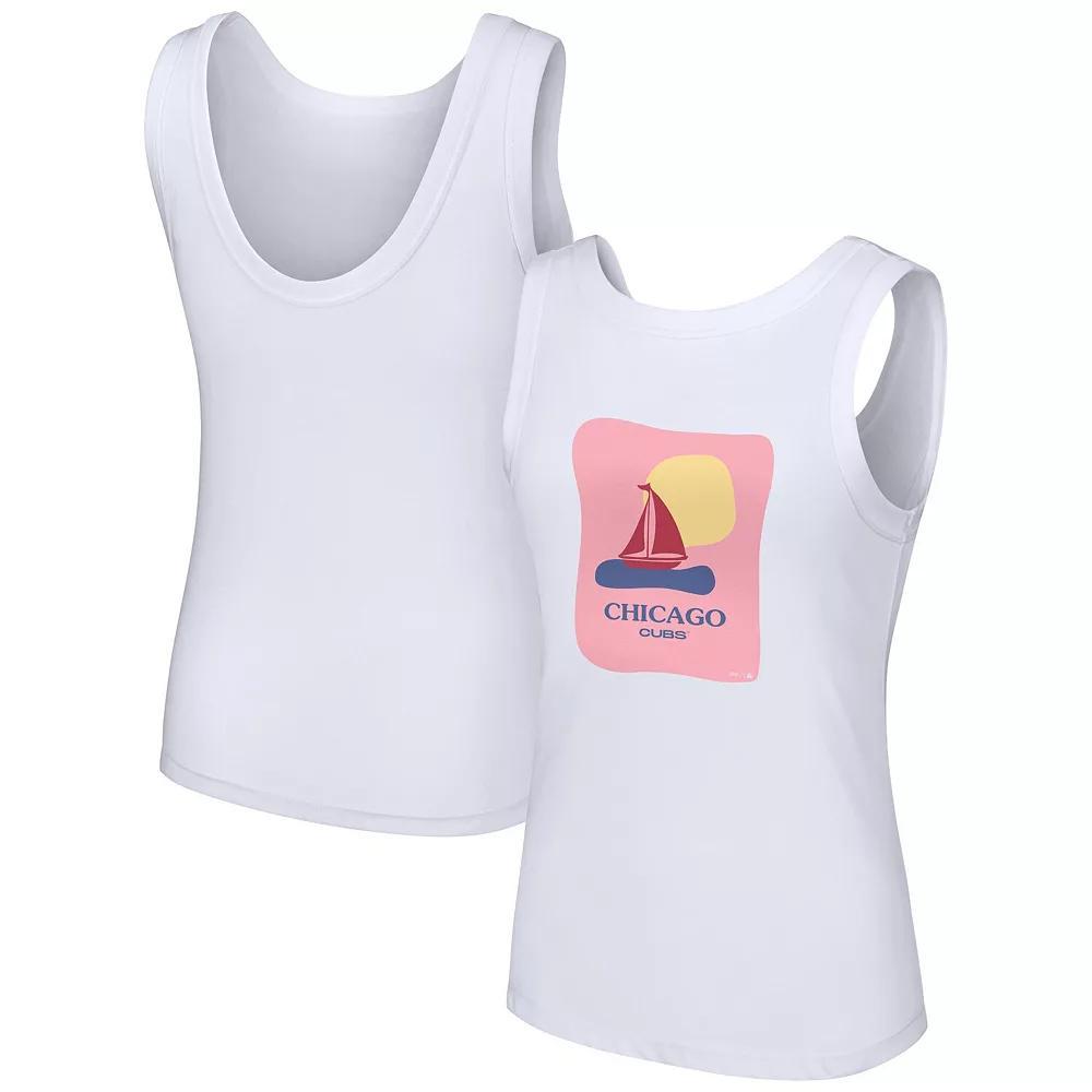 Women's Lusso Style  White Chicago Cubs Lindy Tank Top, Size: XXL Product Image