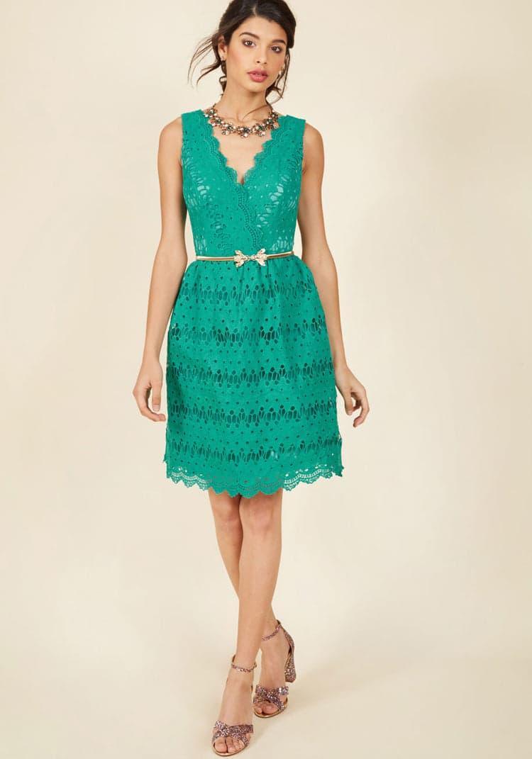 Stately Satisfaction Lace Dress in Jade Product Image
