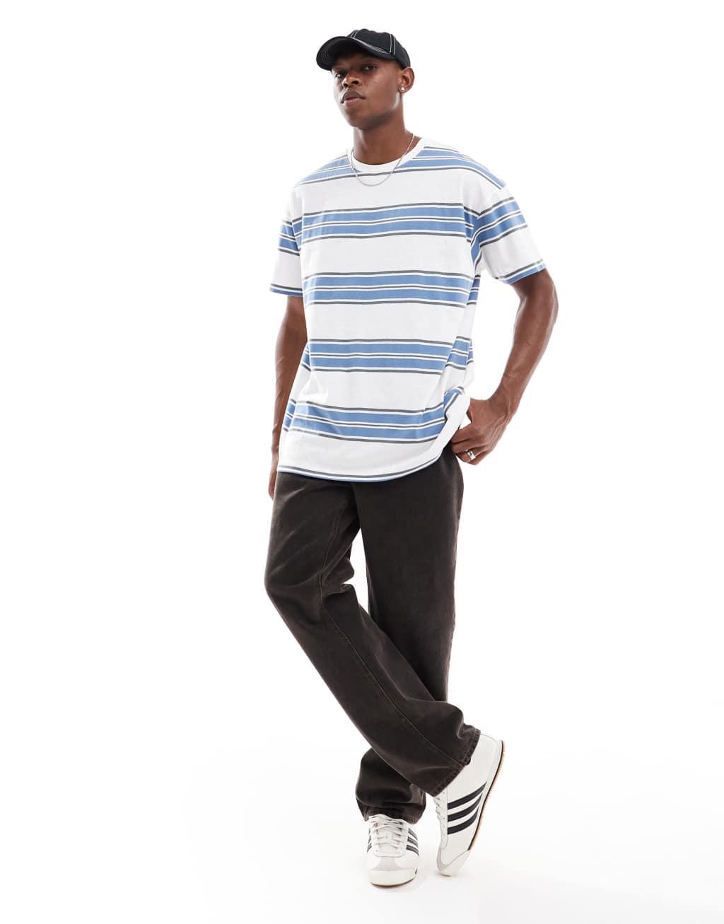 Threadbare oversized striped t-shirt in white & blue Product Image
