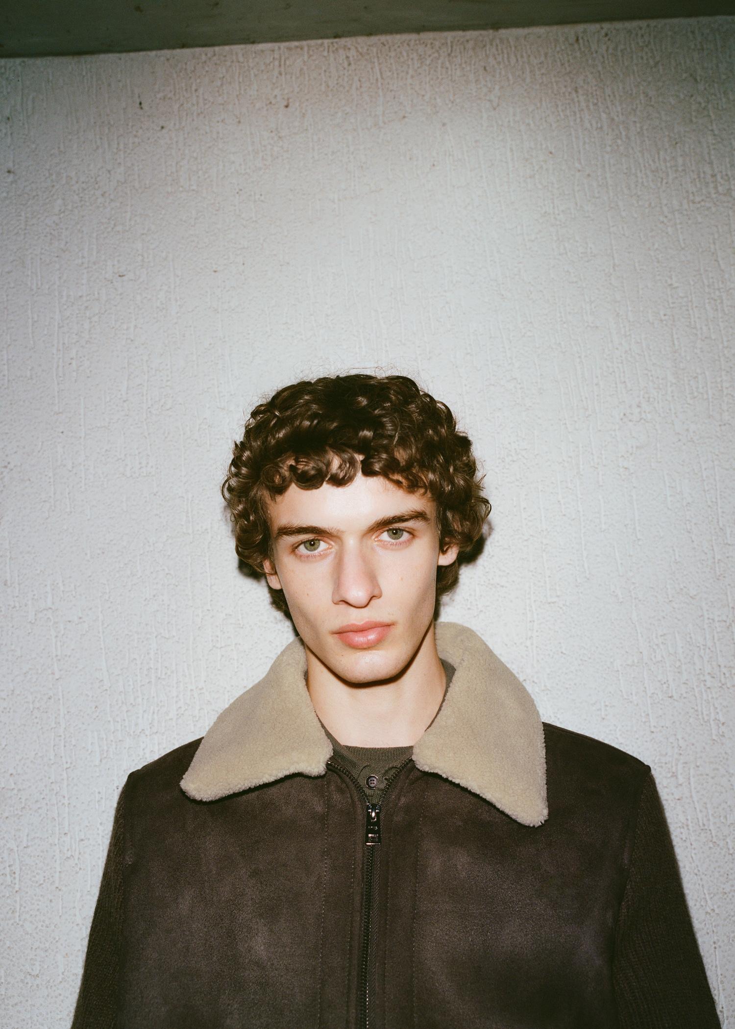 Shearling and suede-effect jacket - Men | MANGO USA Product Image
