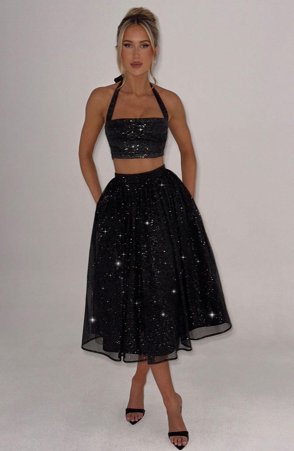 Alani Midi Skirt - Black Sparkle Product Image