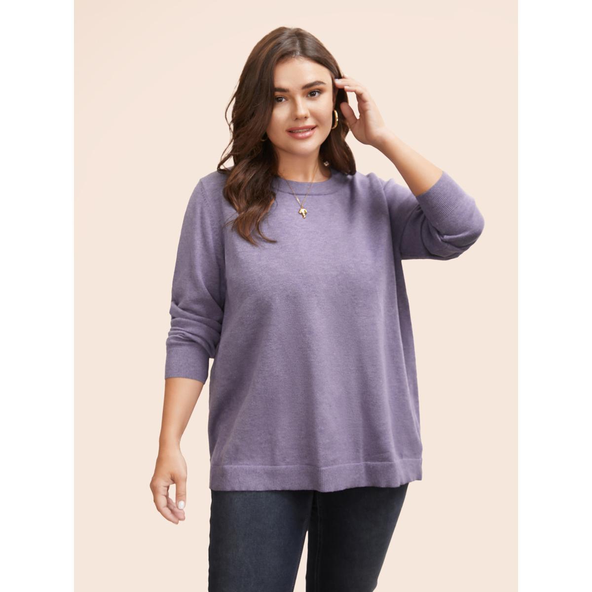 Plus Size Round Neck Solid Cut Out Pullover Mauve Women Casual Long Sleeve Round Neck Everyday Pullovers BloomChic 10/M Product Image