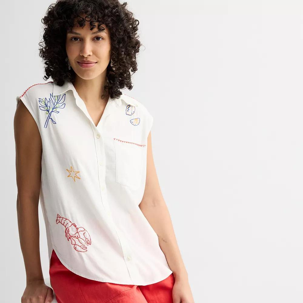 Women's Sonoma Goods For Life® Embroidered Summer Sleeveless Shirt, Size: XL, Al Fresco Placement Product Image