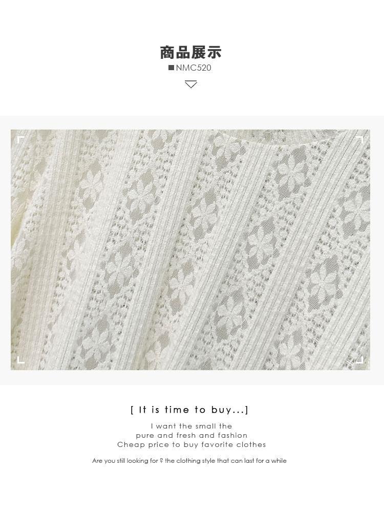 Bell-Sleeve High-Neck Lace Top Product Image