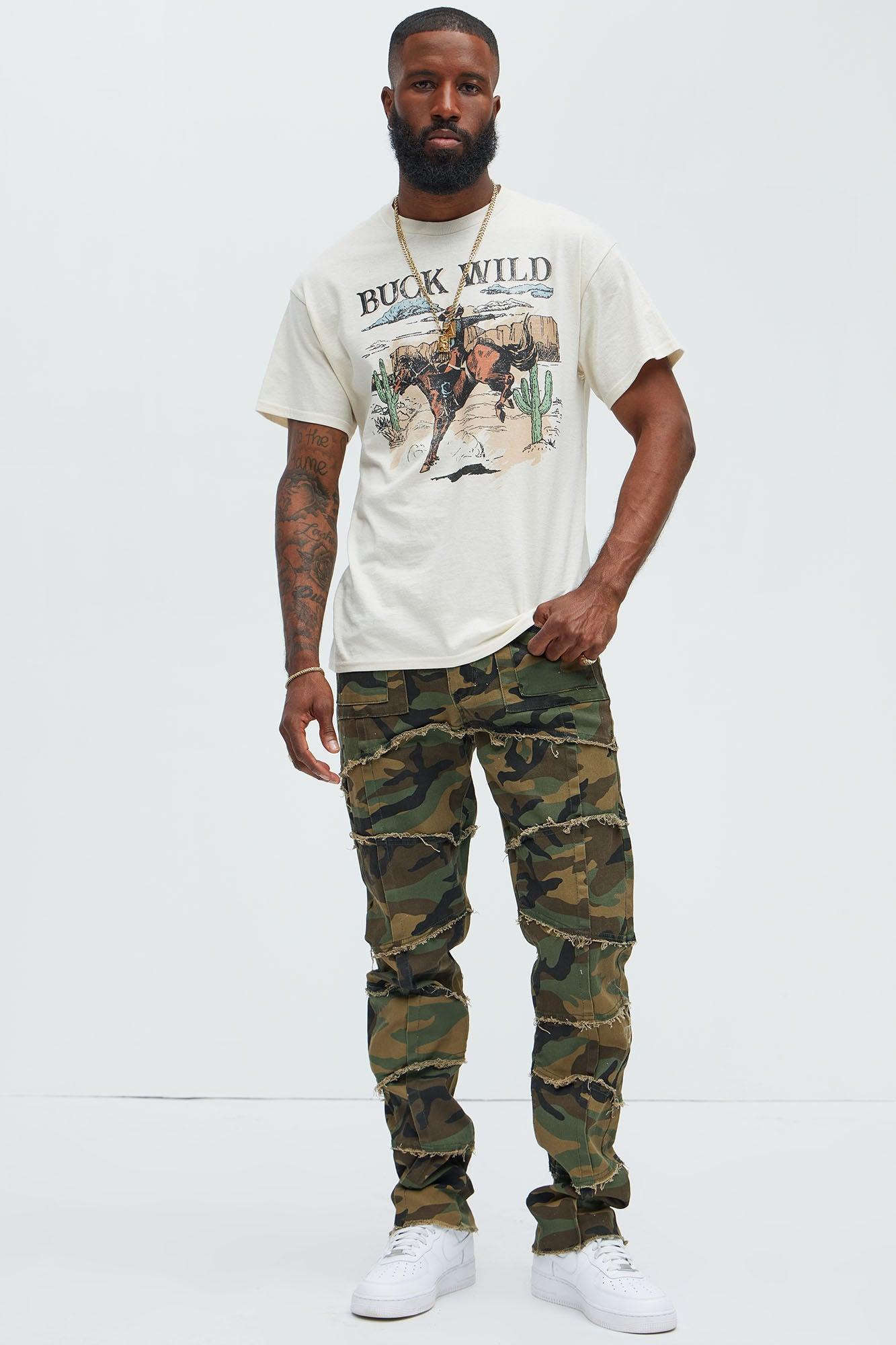 Get Me More Fray Panel Straight Pants - Camouflage Product Image