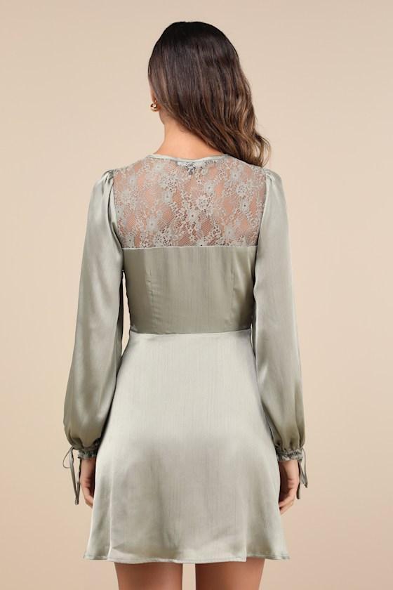 Consistent Beauty Sage Green Lace Cutout Long Sleeve Mini Dress Product Image