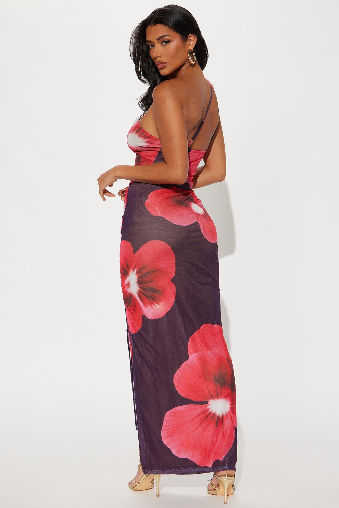 Hibiscus Honey Mesh Maxi Skirt Set - Red/combo Product Image