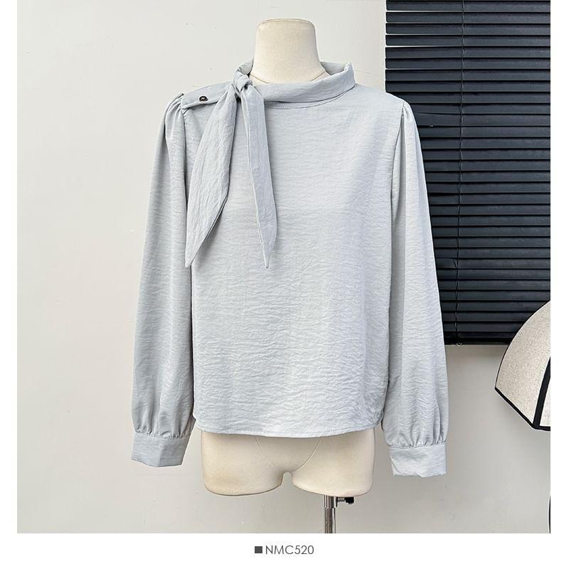Set: Tie-Neck Loose Blouse + Sleeveless A-Line Dress Product Image