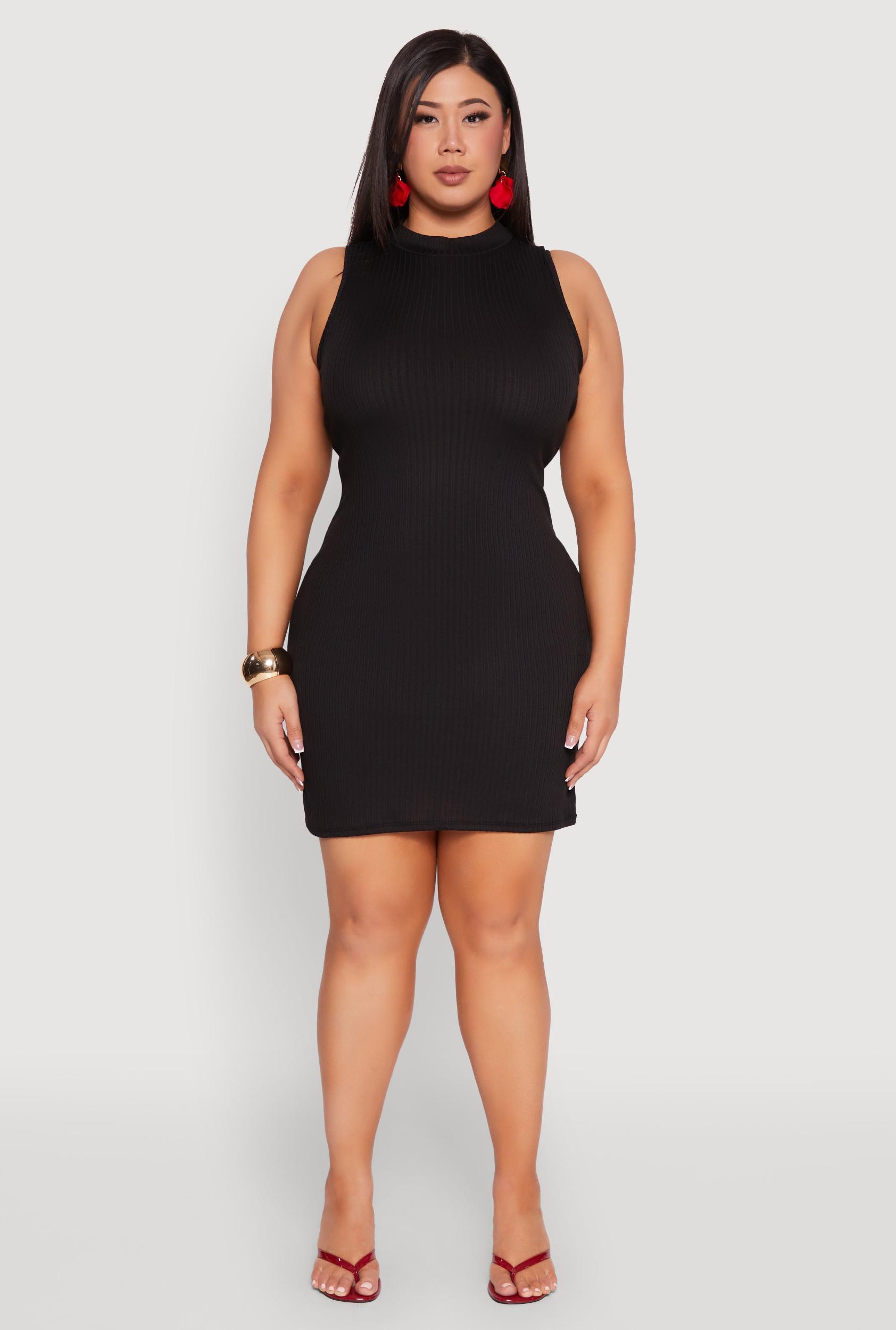 Womens Plus Size Ribbed Knit Mock Neck Tank Dress Product Image