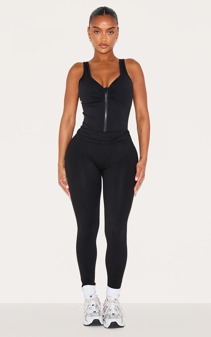 Shape Black Active Ruched Zip Front Bodysuit Product Image