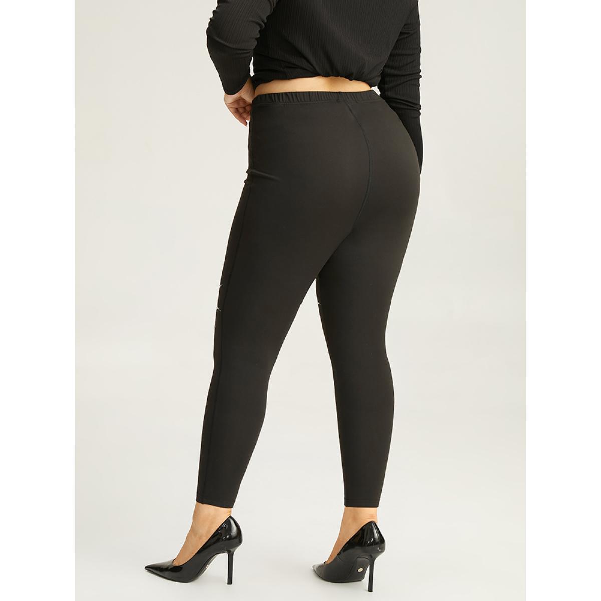 Plus Size Halloween Spider Web Print Skinny Leggings Women Black Casual High stretch Skinny High Rise Festival-Halloween Leggings BloomChic 30/6X Product Image