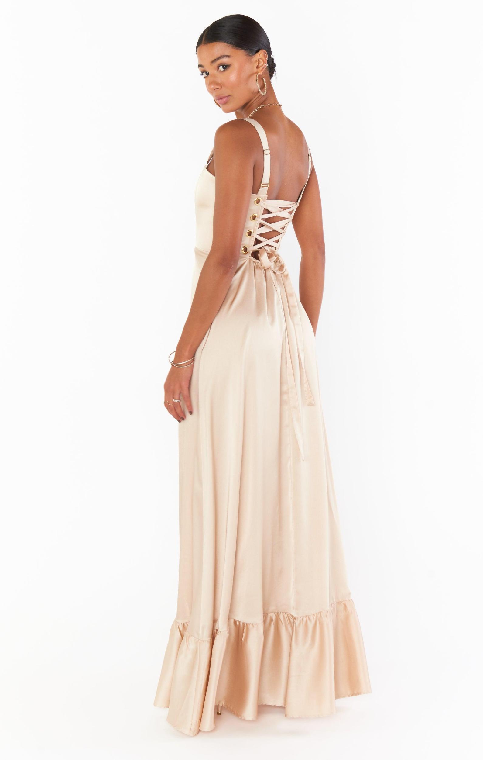 Clarissa Corset Dress ~ Champagne Luxe Satin Product Image