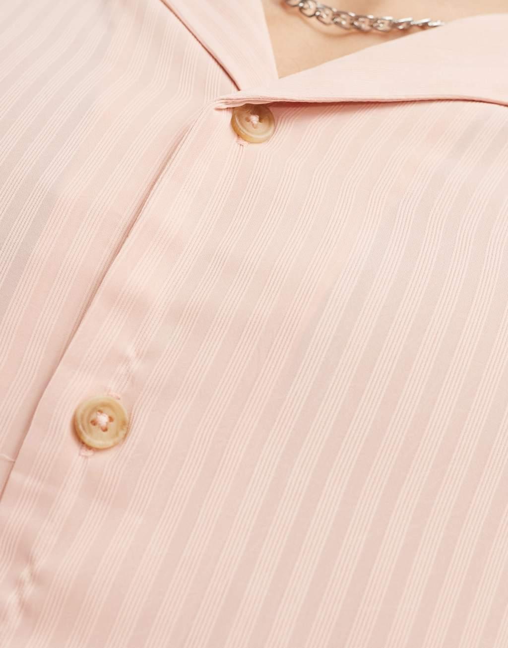 ASOS DESIGN relaxed camp collar shirt in pink stripe Product Image