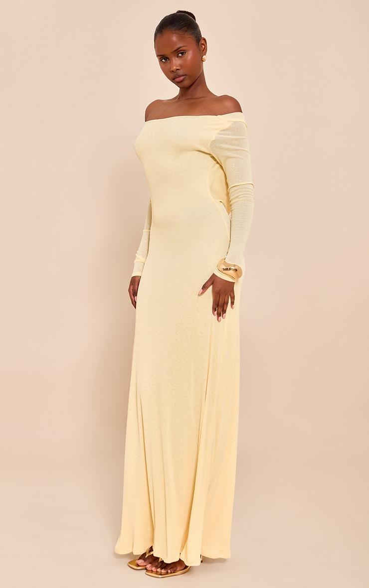 Butter Cream Double Layer Onion Skin Cowl Back Maxi Dress Product Image