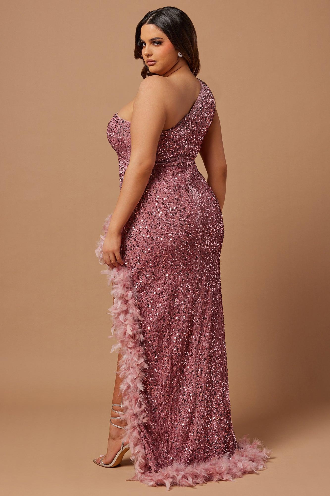 Esme Sequin Feather Maxi Dress - Pink Product Image