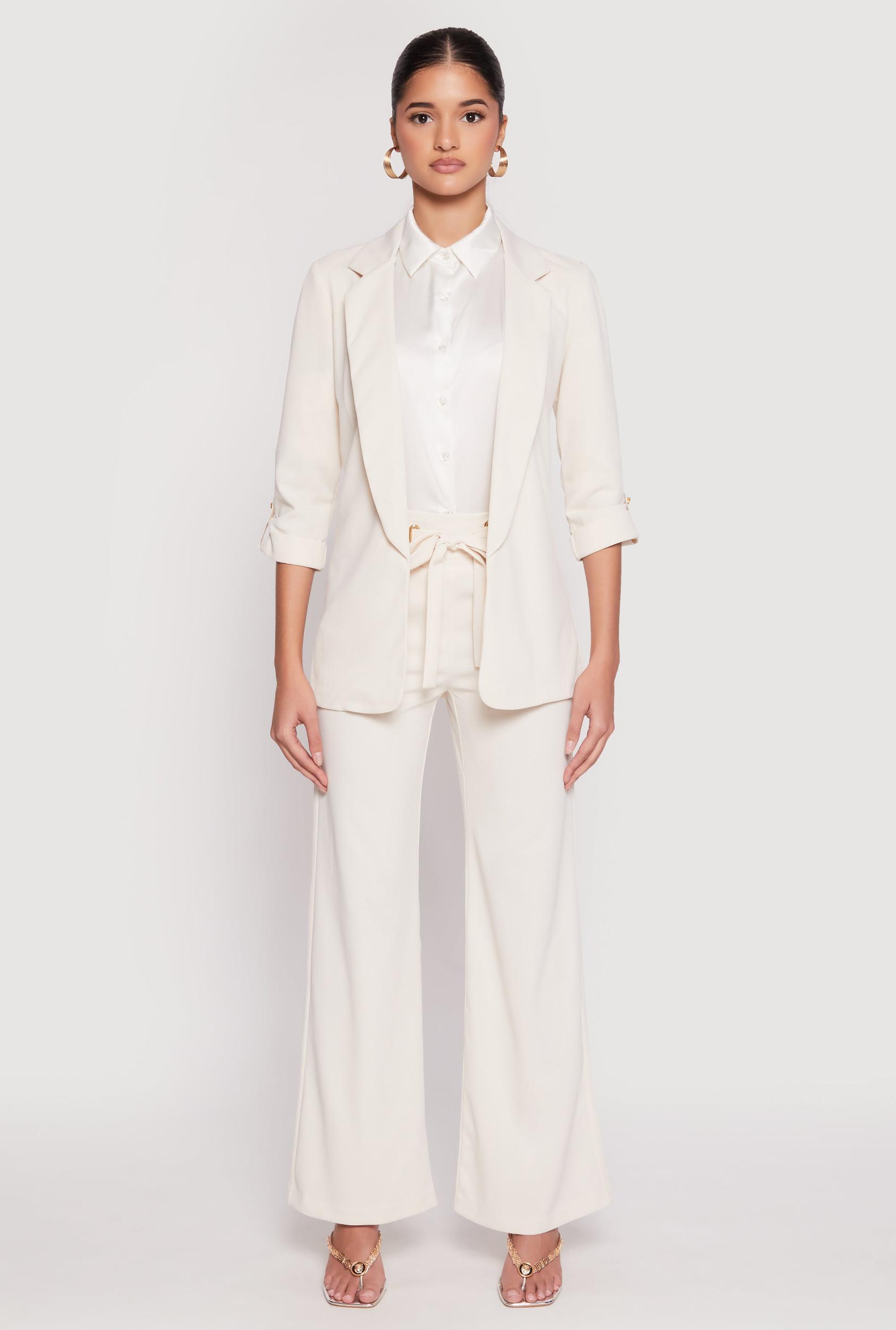 Womens Crepe Knit Belted Front Wide Leg Pants Product Image