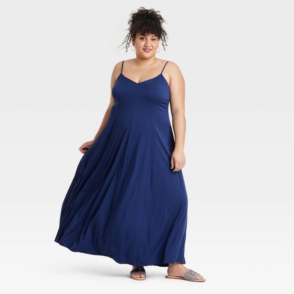 Women's Seamed Maxi A-Line Dress - Ava & Viv™ Blue 3X Product Image