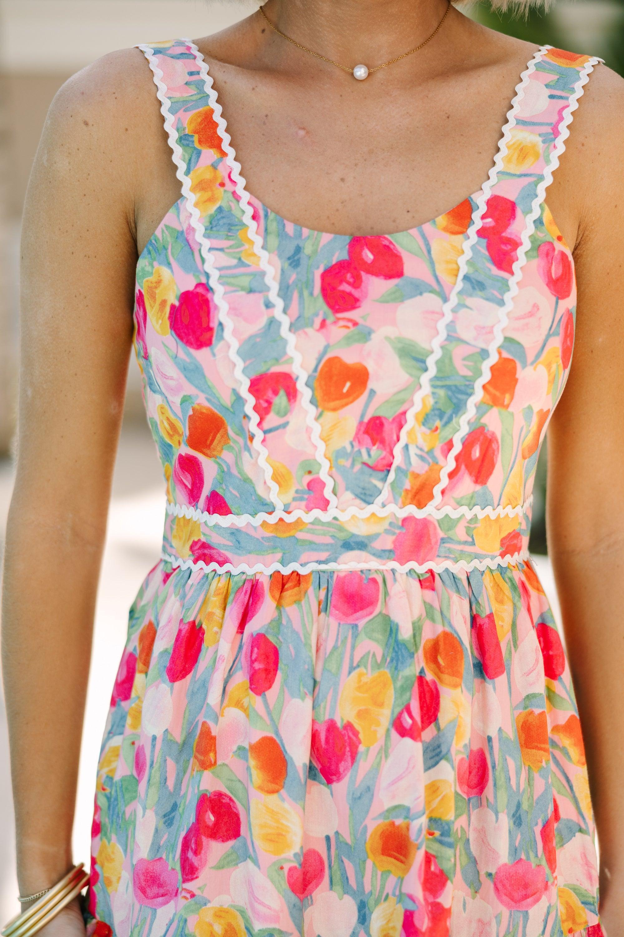 Just For You Pink Floral Midi Dress Female Product Image