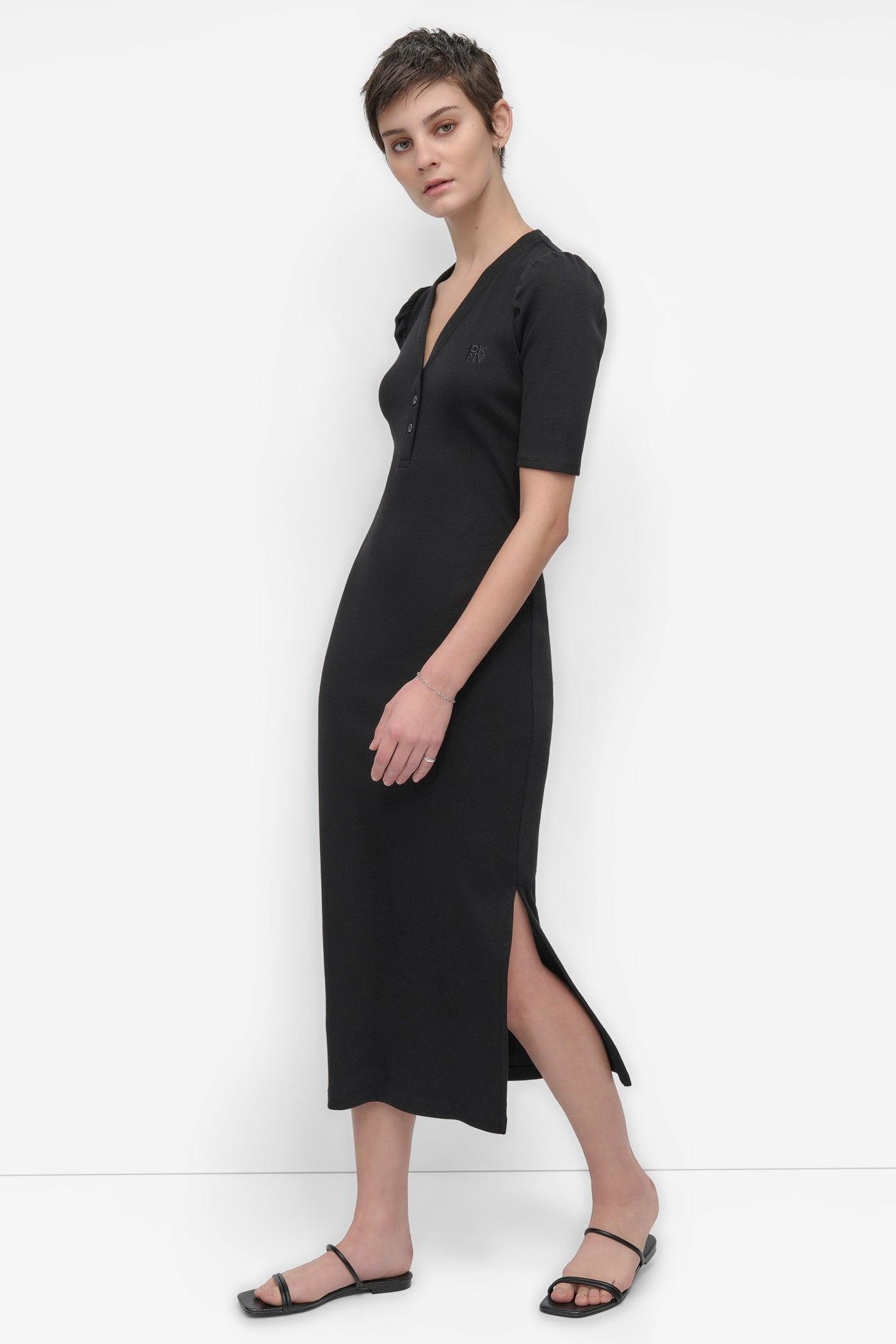 VNECK HENLEY LONG SLEEVE DRESS Product Image