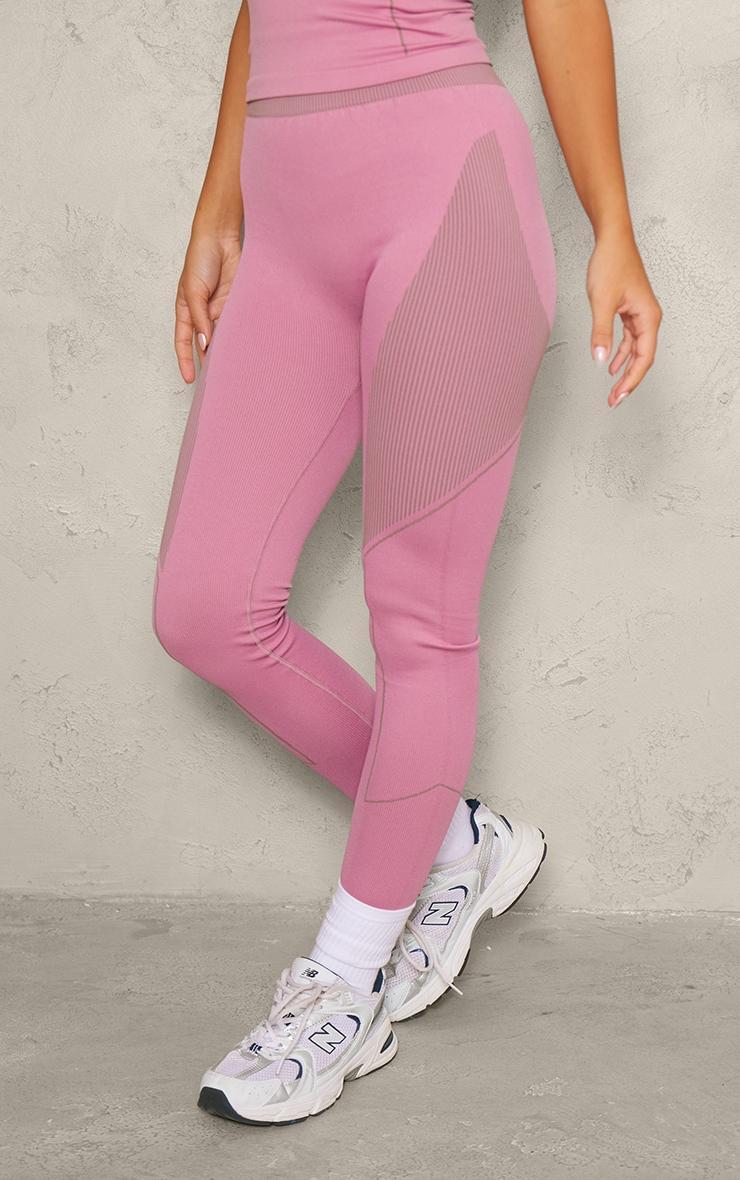 PLT SPORT Dark Mauve Jacquard Seamless Gym Leggings Product Image
