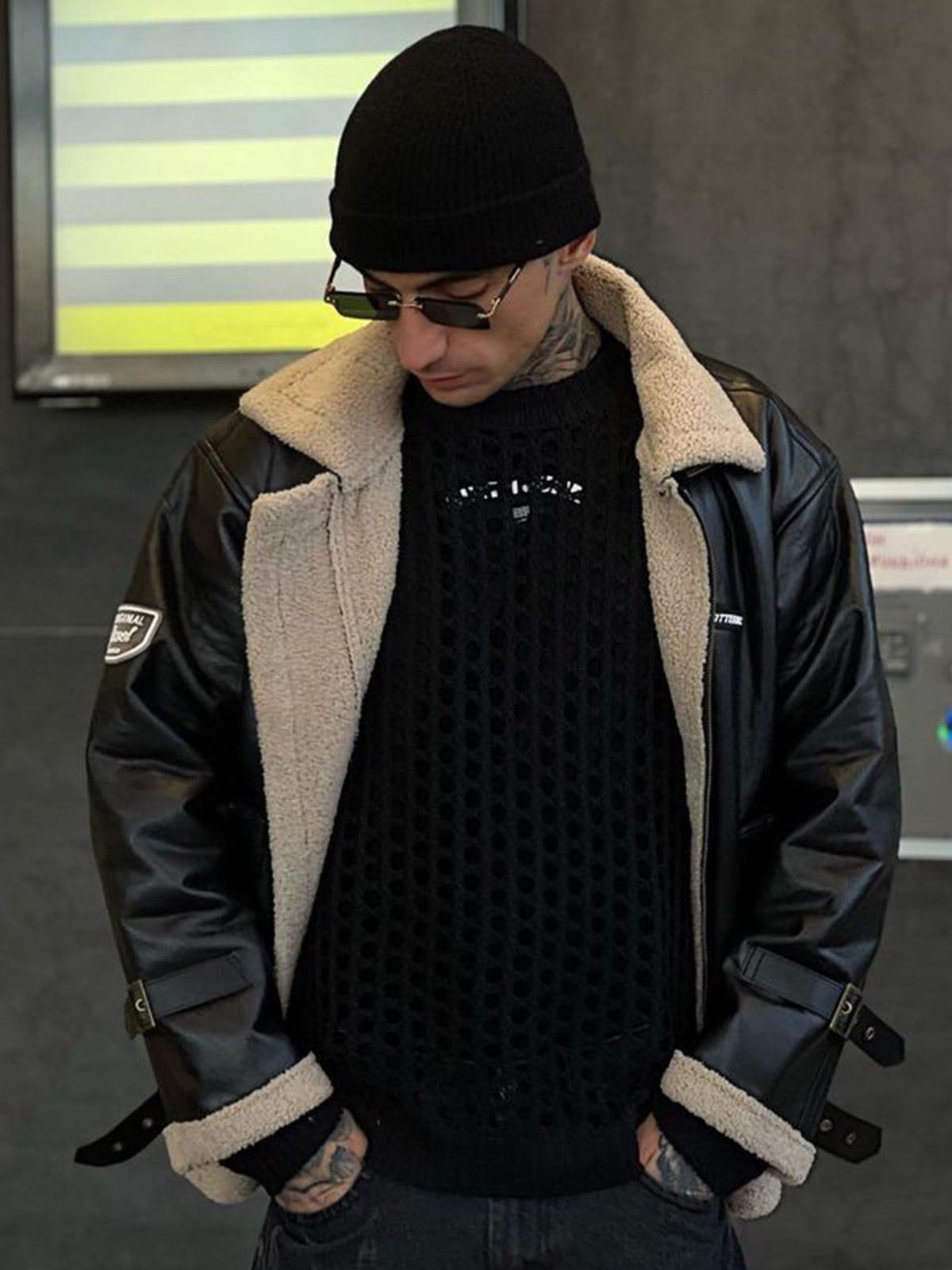 Aelfric Eden Zipper Lapel PU Borg Jacket Product Image
