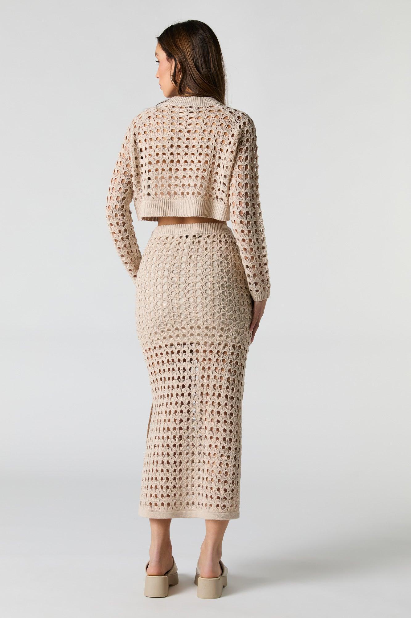 Open Knit Slit Midi Skirt Female Product Image