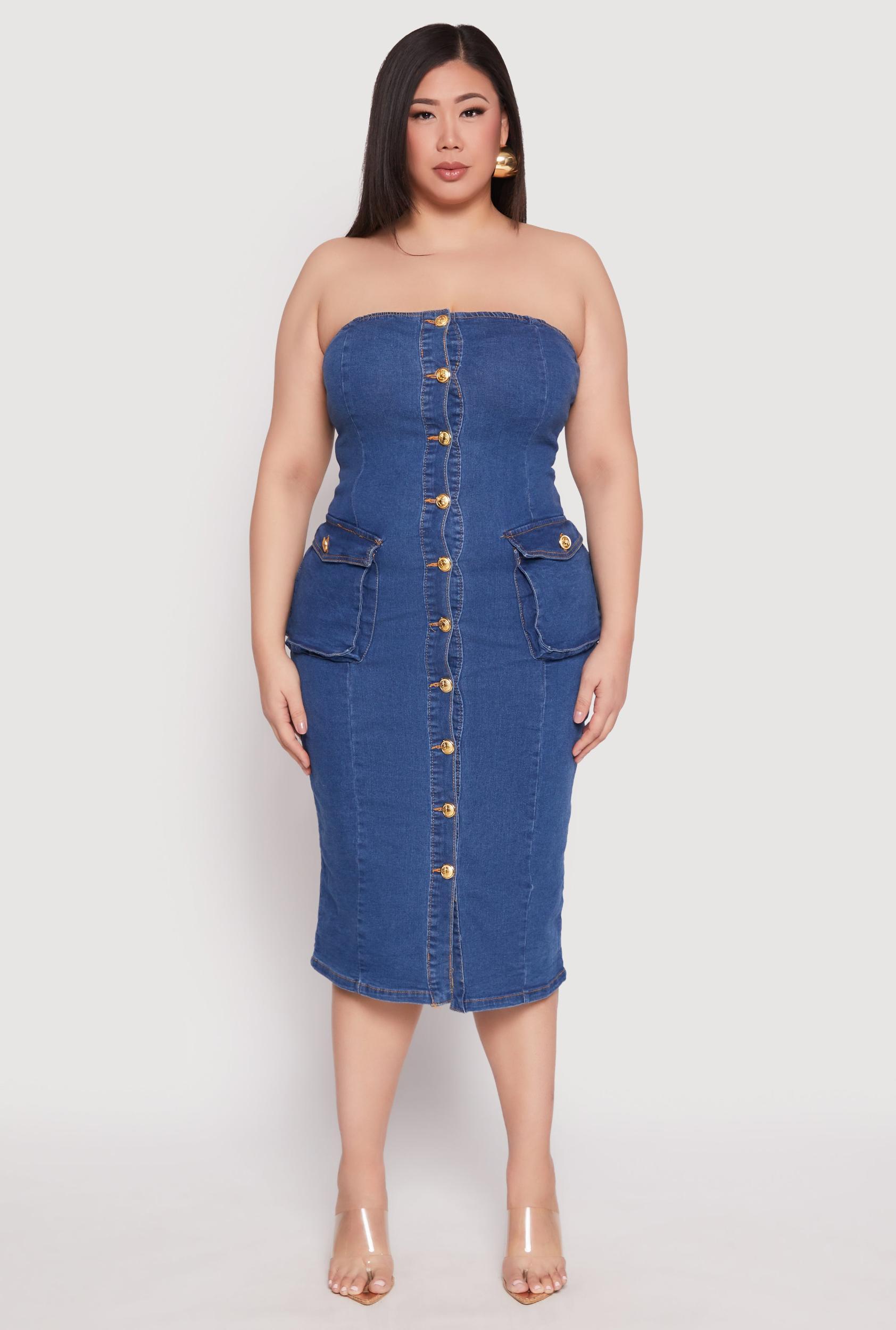 Womens Plus Size Daisy Denim Tube Dress Product Image