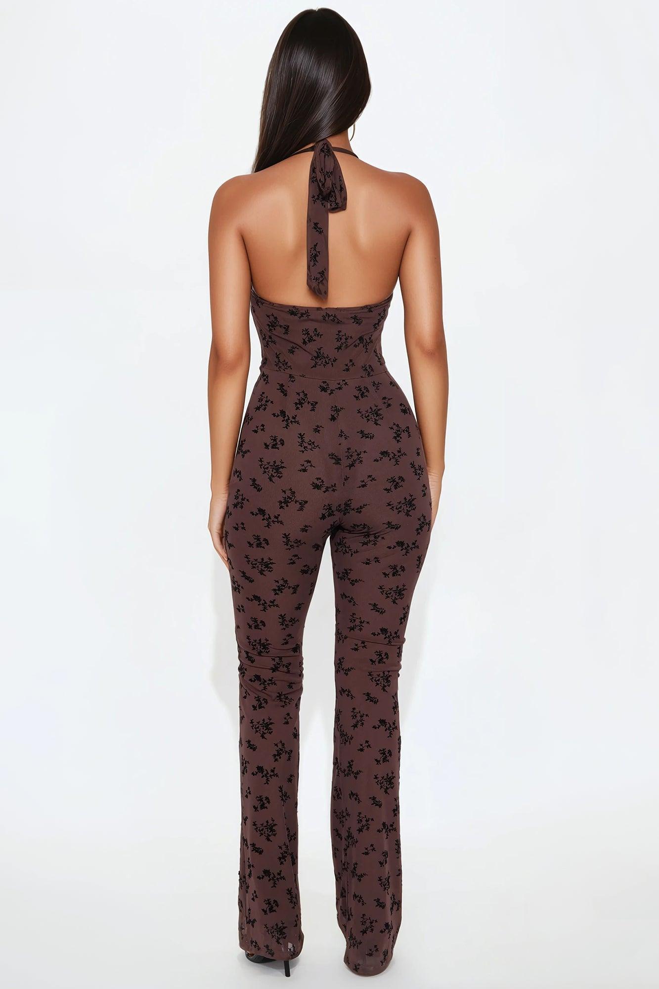 Julia FlockedJumpsuit - Chocolate Product Image