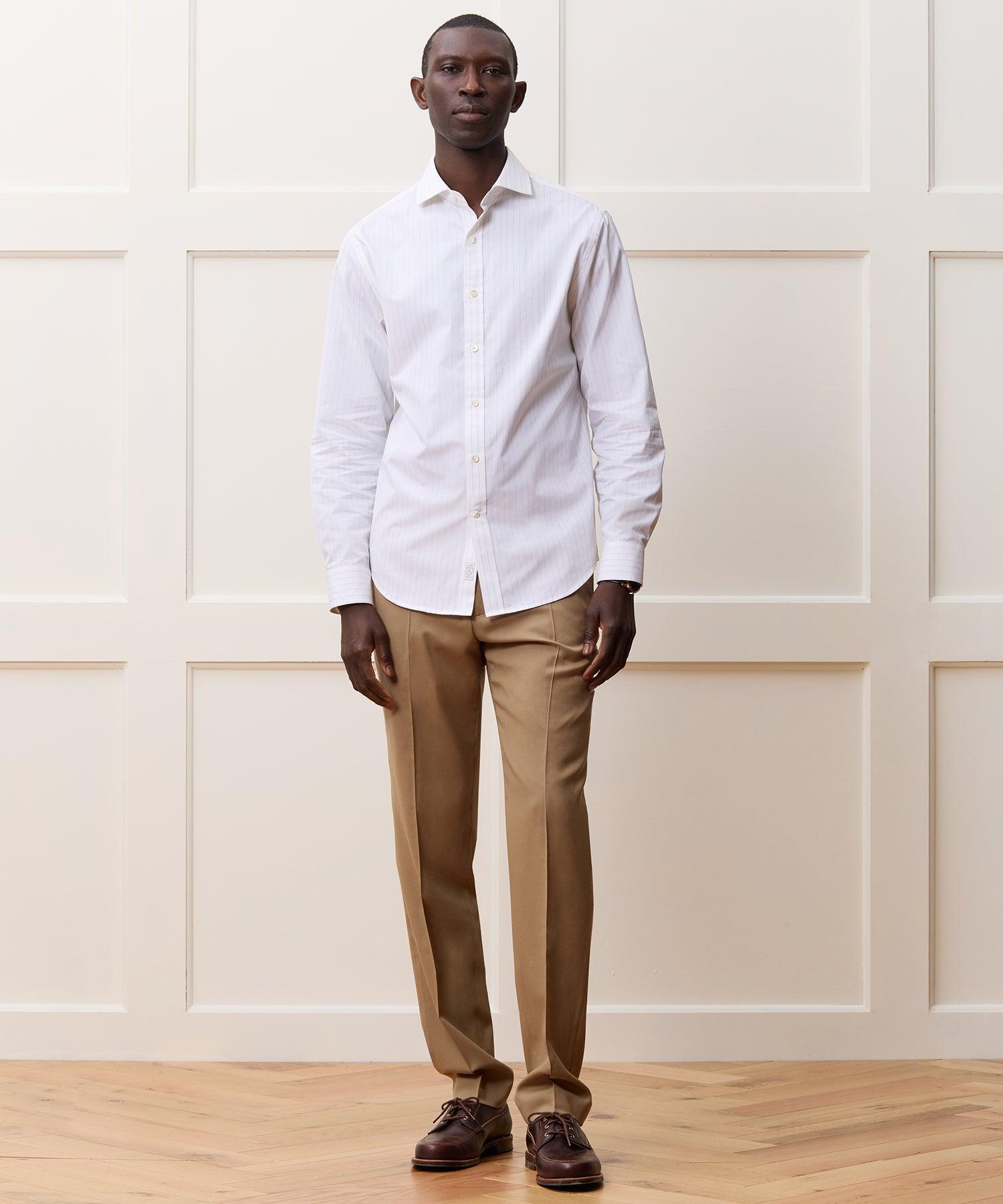 Cotton Spread Collar Striped Dress Shirt Product Image