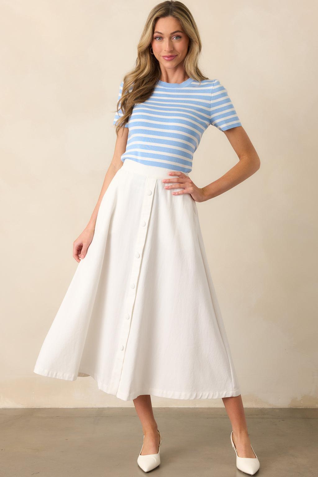 Let's Catch Up Light Blue Stripe Short Sleeve Top Product Image